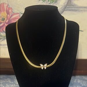 Gold plated stainless steel butterfly chain necklace